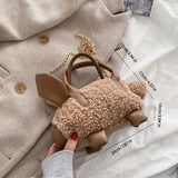 Sohiwoo Cartoon Faux Lamb Wool Crossbody Bag Sheep Shape Plush Shoulder Bag Cute Coin Purse