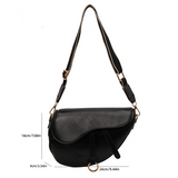 Sohiwoo Solid Color Crossbody Bag PU Leather Flap Shoulder Bag Simple Design Versatile Saddle Bag