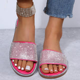 Sohiwoo  Women Glitter Rhinestone Flat Slippers Slide Sandals