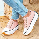 Sohiwoo  Womens Casual Leather Hike Platform Sneakers Fashion Low Top Sneakers