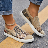 Sohiwoo  Women Casual Leopard Snakeskin Canvas Flats