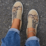 Sohiwoo  Women Casual Leopard Snakeskin Canvas Flats