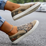 Sohiwoo  Women Casual Leopard Snakeskin Canvas Flats