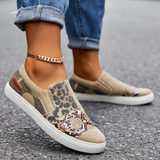 Sohiwoo  Women Casual Leopard Snakeskin Canvas Flats