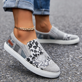 Sohiwoo  Women Casual Leopard Snakeskin Canvas Flats