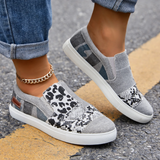 Sohiwoo  Women Casual Leopard Snakeskin Canvas Flats