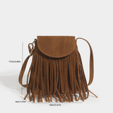 Sohiwoo Retro Fringed Flap Crossbody Bag Boho Style Suede Tassel Shoulder Bag Small Purse Bag