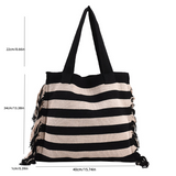 Sohiwoo Large Capacity Striped Pattern Tote Bag Taseel Decor Shoulder Bag All-Match Casual Shopping Bag