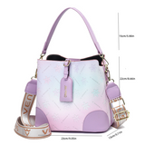 Sohiwoo Gradient Color Floral Print Shoulder Bag Zipper Adjustable Wide Strap Crossbody Bag Casual Bucket Bag
